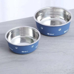  تصویر ظرف استیل Roz Pet مدل ترمزدار با روکش چرم میکاسا سایز کوچک - 12 سانتی متر 