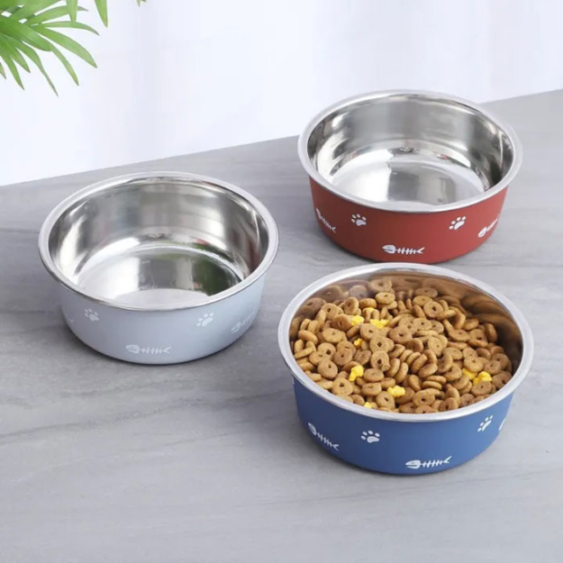  تصویر ظرف استیل Roz Pet مدل ترمزدار با روکش چرم میکاسا سایز کوچک - 12 سانتی متر 