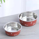  تصویر ظرف استیل Roz Pet مدل ترمزدار با روکش چرم میکاسا سایز کوچک - 12 سانتی متر 