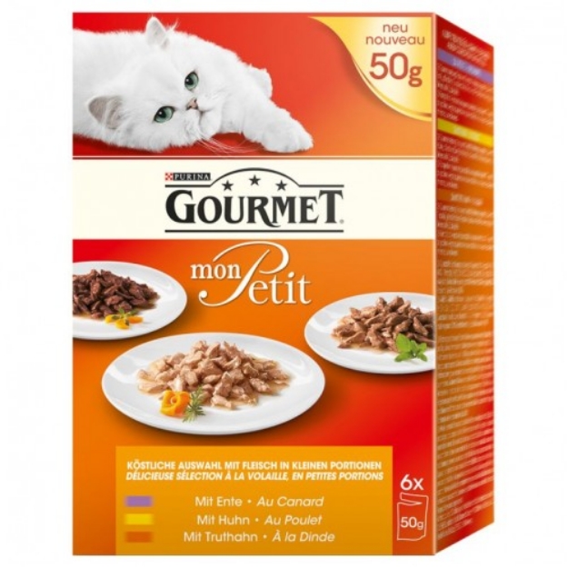 تصویر  پک پوچ Gourmet مدل Mon Petit مخصوص گربه تهیه شده از طعم مرغ و اردک و بوقلمون - 6 عددی