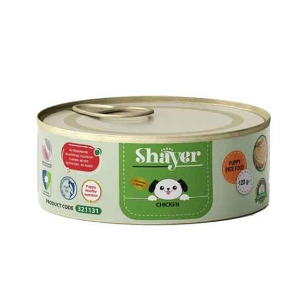 تصویر کنسرو پته Shayer مخصوص توله سگ تهیه شده از گوشت مرغ - وزن 120 گرم 