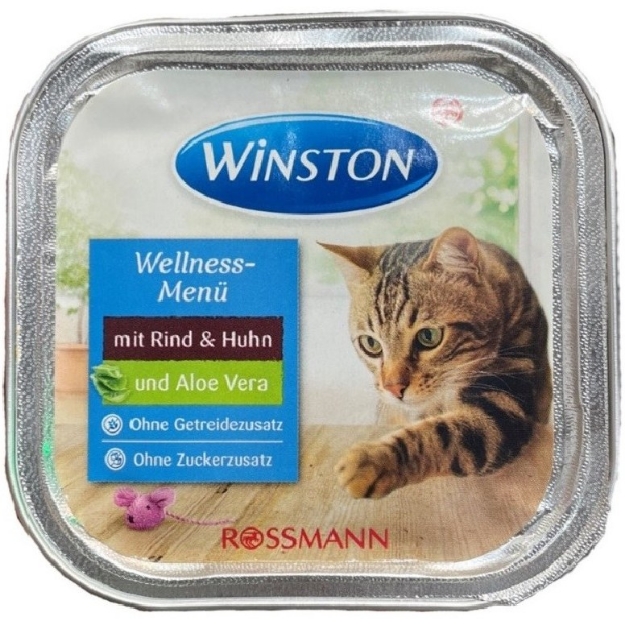 تصویر  ووم Winston تهیه شده از گوشت گاو و مرغ و آلوئه ورا مخصوص گربه بالغ - 100 گرم