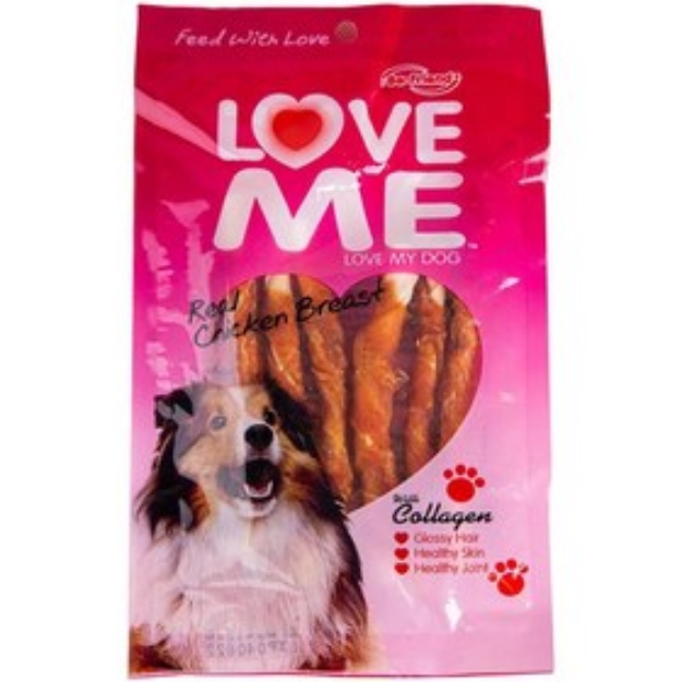تصویر تشویقی Love me مخصوص سگ مدل پیچ پیچی گوشت - 80 گرم 