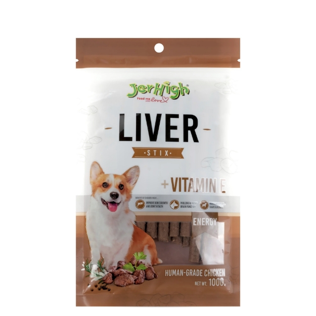 تشویقی استیکی Jerhigh مدل Liver Stix تهیه شده از جگر غنی شده با ویتامین E برای انرژی - 100 گرم