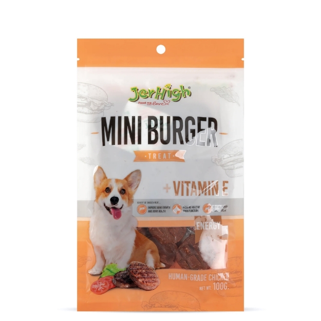 تشویقی مینی برگر Jerhigh مدل Mini Burger Treat تهیه شده از مرغ غنی شده با ویتامین E برای انرژی - 100 گرم