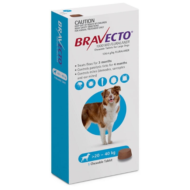 قرص جویدنی MSD مدل Bravecto 10500 mg مخصوص سگ با وزن 20 تا 40 کیلوگرم - 1 عدد