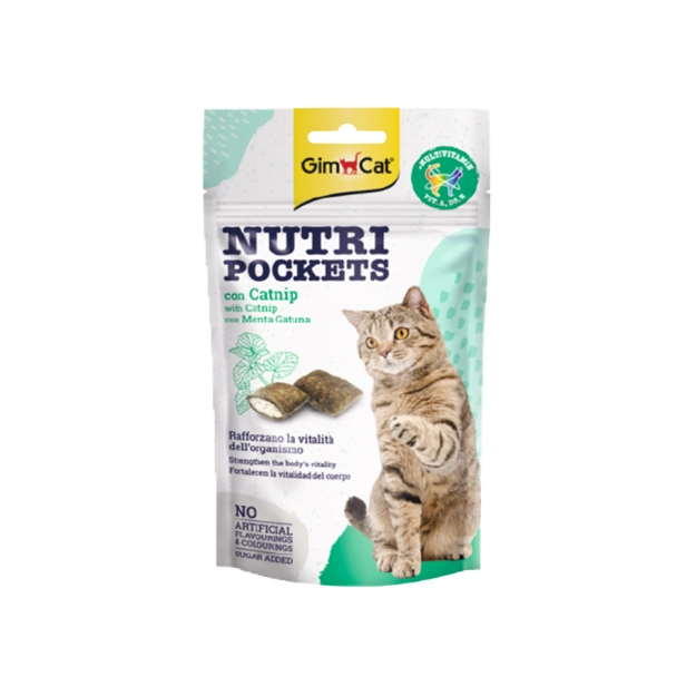 تشویقی بالشتی مغزدار GimCat مدل Nutri Pockets با طعم کت نیپ مخصوص گربه - 60 گرم