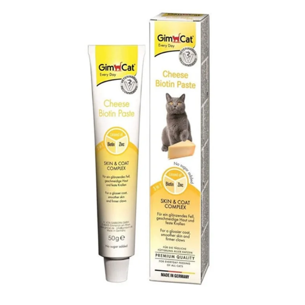 خمیر بیوتین GimCat مدل Cheese Biotin Paste با طعم پنیر مخصوص گربه برای تقویت پوست و مو - 50 گرم