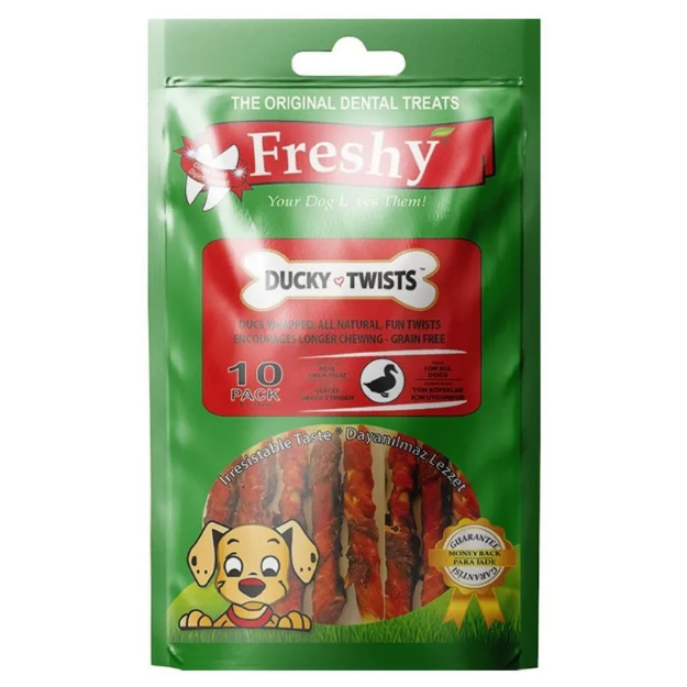 تشویقی دنتال Freshy مدل Duck Twists مخصوص سگ تهیه شده از گوشت اردک - بسته 10 عددی 90 گرم