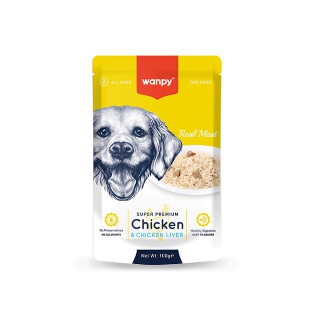 پوچ Wanpy مدل Chicken & Chicken Liver تهیه شده از مرغ و جگر مخصوص سگ - 100 گرم
