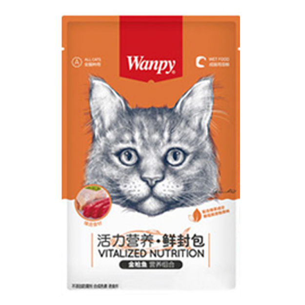 پوچ Wanpy مخصوص گربه تهیه شده از گوشت مرغ و ماهی تن و سبزیجات - 80 گرم