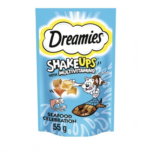 تشويقی کرانچی بالشتی مغزدار Dreamies مخصوص گربه غنی شده با مولتی ويتامين تهیه شده از ماهی تن، سالمون و میگو  - 55 گرم