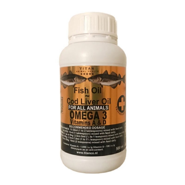 روغن ماهی Titan تهيه شده از روغن ماهی و روغن جگر ماهی كاد مخصوص سگ و گربه - 500 ميلی ليتر