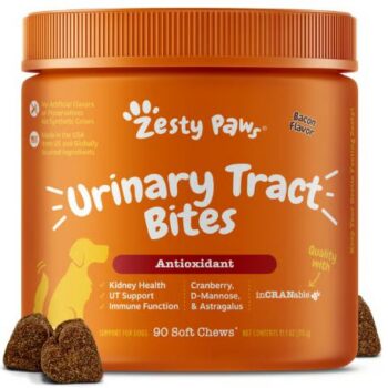 عکس مكمل Zesty Paws مدل Urinary Tract Bites برای سلامت مجاری ادراری با طعم بيكن مخصوص سگ - 90 عدد